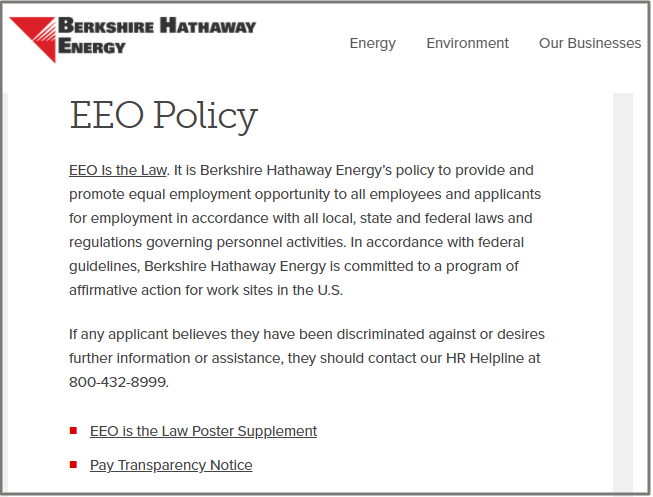 Berkshire Hathaway EEO statement