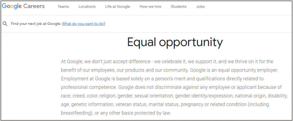 Google EEO statement