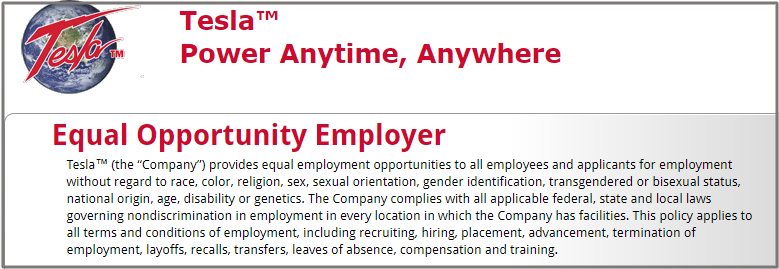 Tesla EEO statement