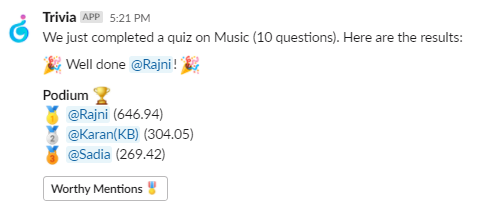 Trivia quiz icebreaker