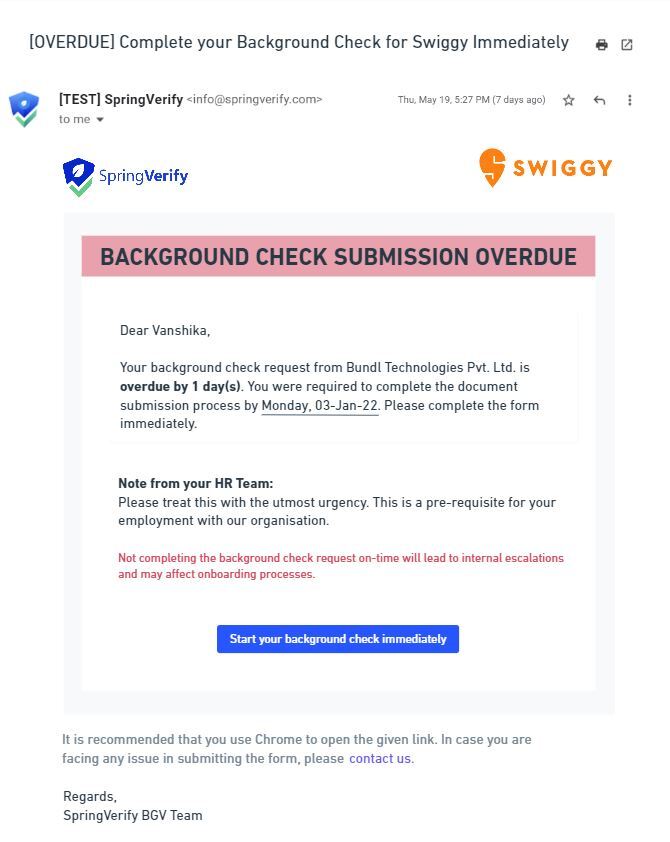 background check submission overdue email