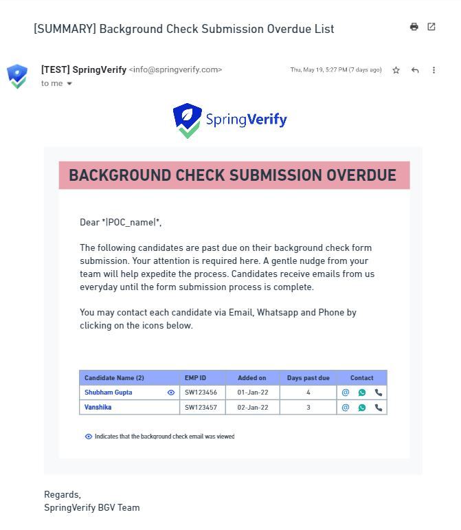 Background Check Submission Overdue List