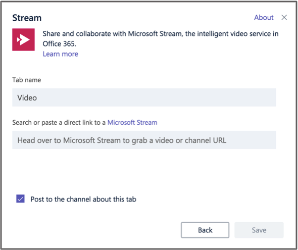 Add Microsoft Stream to a tab