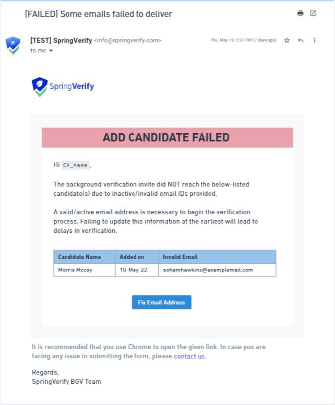 Some emails failed to deliver