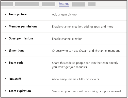 team settings and Permissions