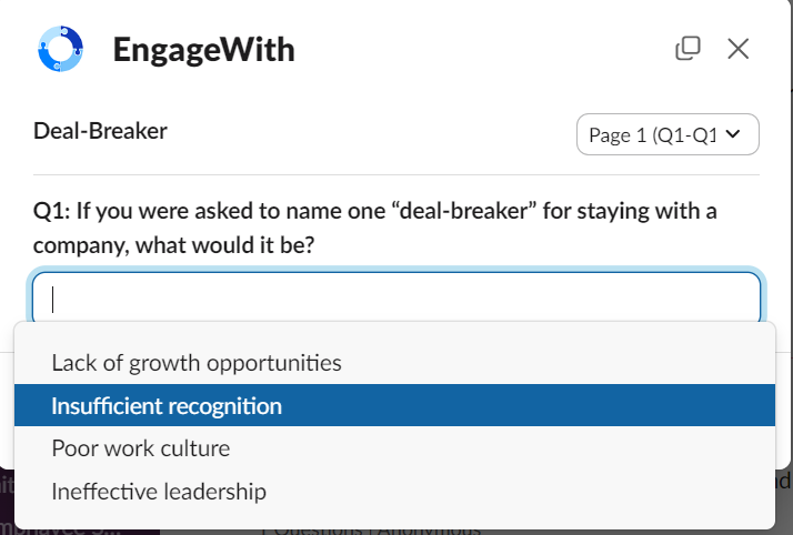 A pulse survey in engagewith for employee engagement
